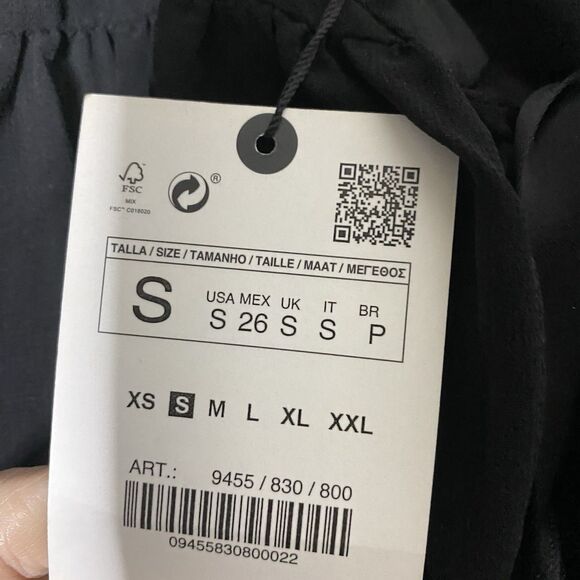 Zara Black Neck Tie Long Sleeve Black Sheer Blouse Top Small NWT Party Cocktail - Picture 12 of 13